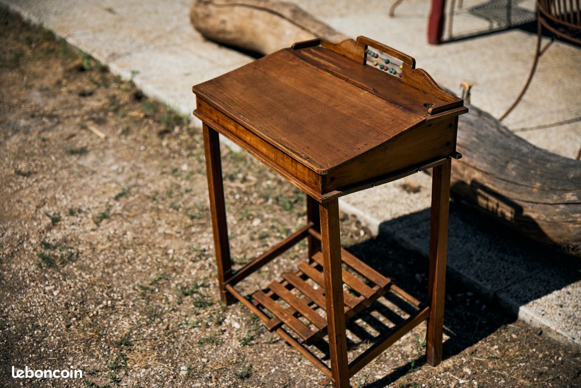 Bureau pupitre écolier ancien bois massif - boulier (image 2)