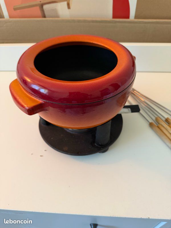 Service à Fondue En Fonte, Rond, 2 Anses, 20 Cm, Noir Mat