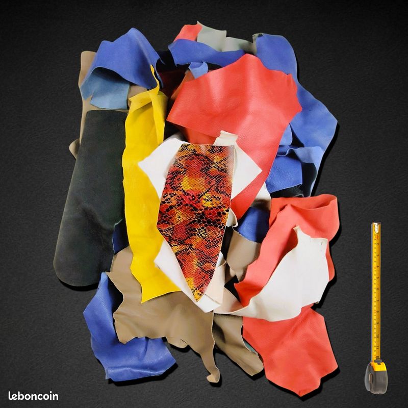 Lot 1,2 kg morceaux de cuir véritable peaux multicolores #145 (image 1)