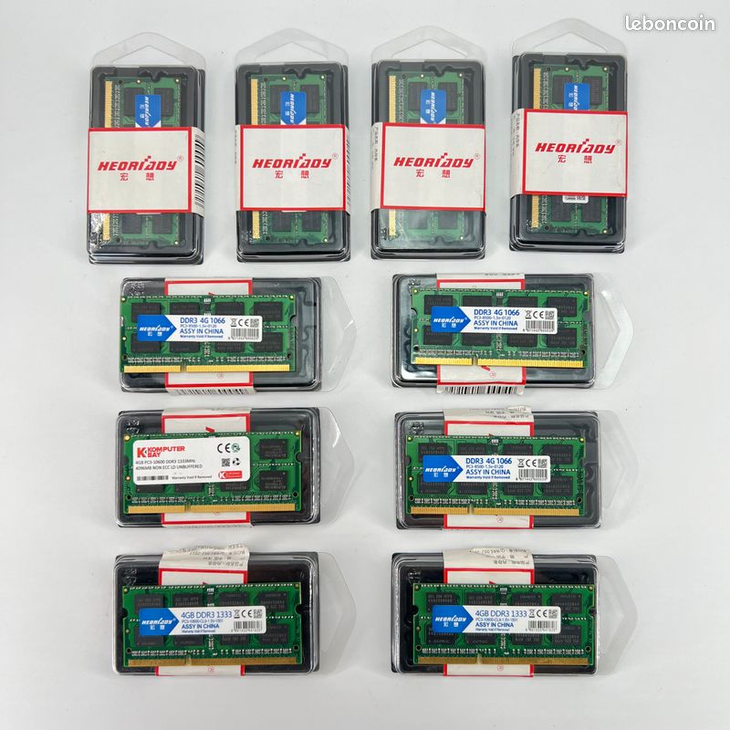 Lot De 10 Barrettes RAM DDR3 Sodimm 4Go 1066MHz/1333MHz 1.5V