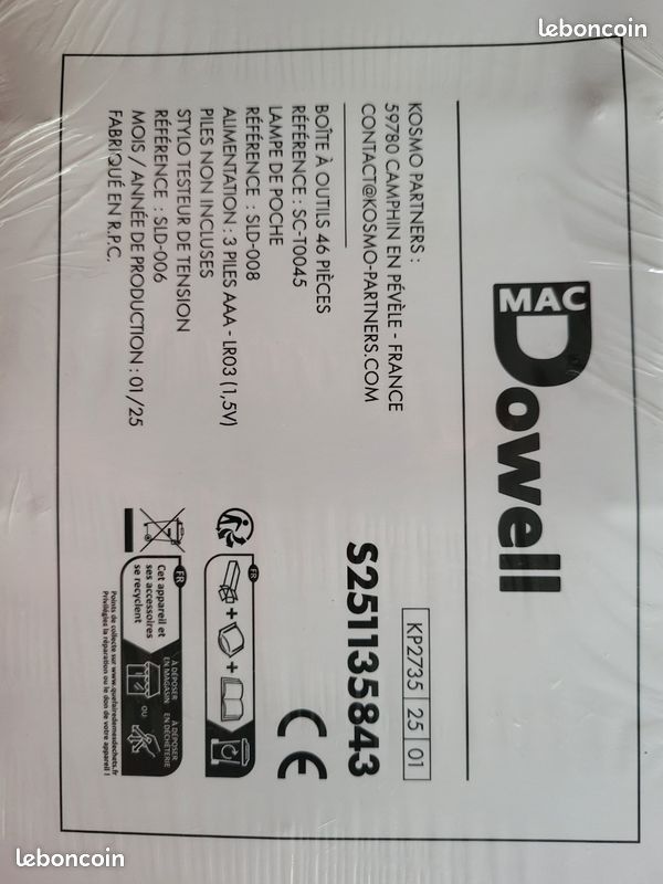 Boîte a outils Mac Dowell 46 pièces NEUF (image 5)
