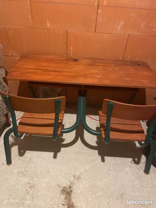 Bureau d’école vintage deux places (image 1)