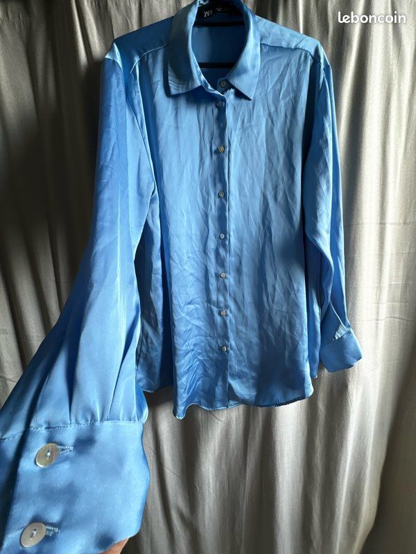 HOT Chemise Satin Chemise Bleu Ciel Femme Zara Chemise En