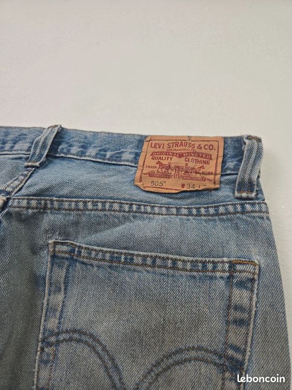 Jean Levi's 505 bleu taille W34 coupe droite vintage dirty thrashed (T287) (image 3)