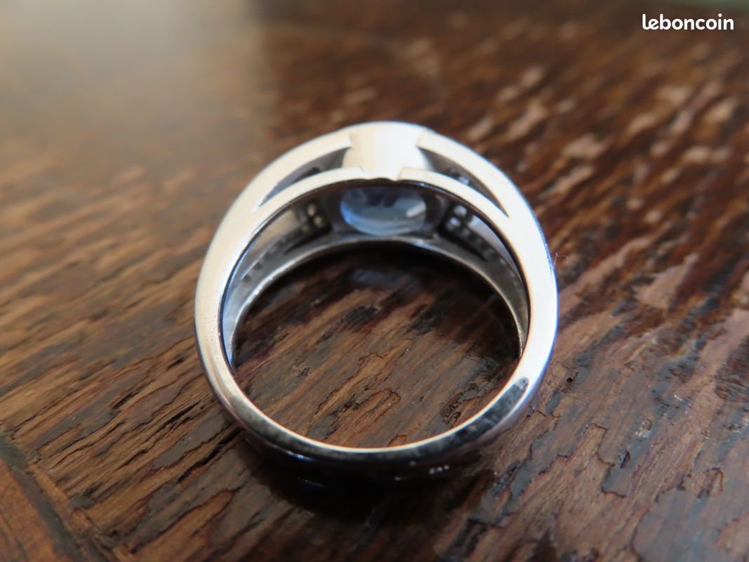 Bague Poison Topaze Bleue Argent 925 - Taille 53 - Imposante Et Magnifique