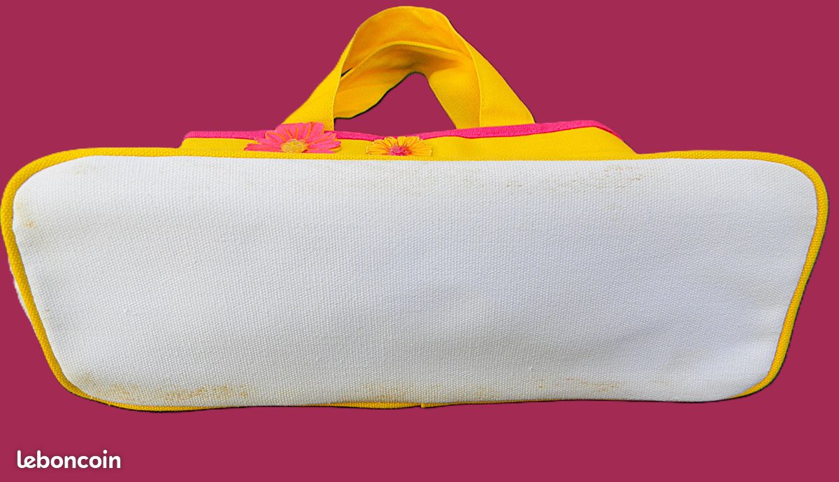 NEUF, Sac à Mains de la Marque ESCADA en Tissu Toilé Blanc, Jaune Vif et Fuchsia, (image 5)