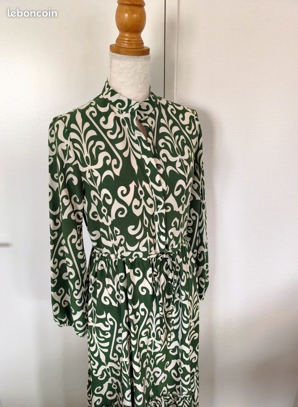 Robe longue imprimé vert et blanc, Joli & Jolly, taille 38 (image 3)