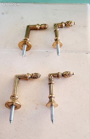4 Embrasses Rideaux Laiton Doré 23 Cm - Occasion Bon état, Décoration Vintage Française