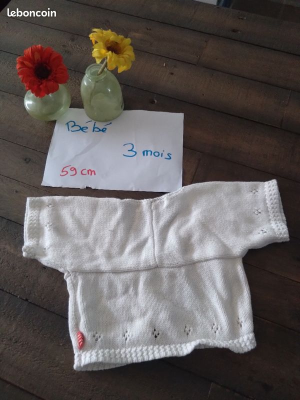 Gilet blanc bébé fille 3 mois bb03 (image 3)