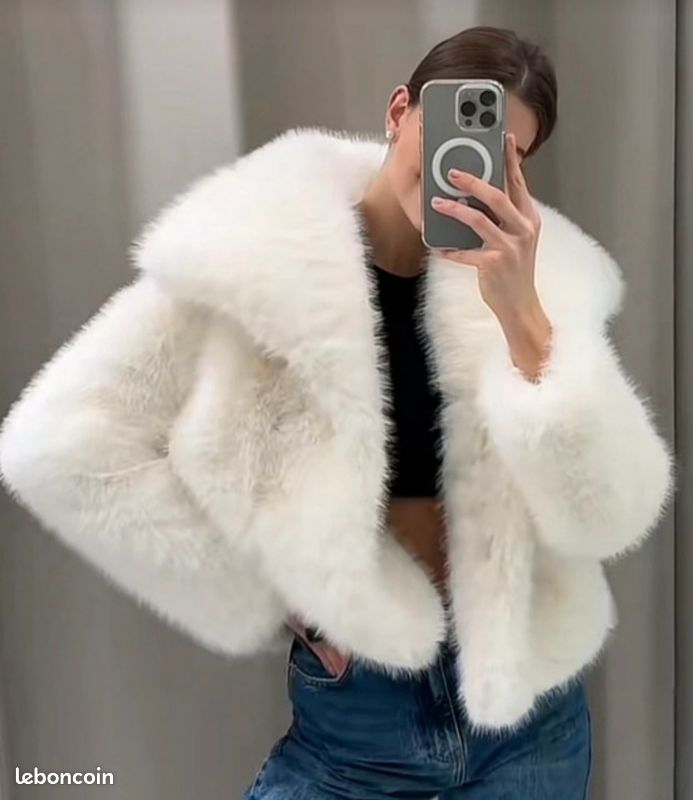 Manteau Fausse Fourrure Manteau Court Effet Mouton Veste Cuir