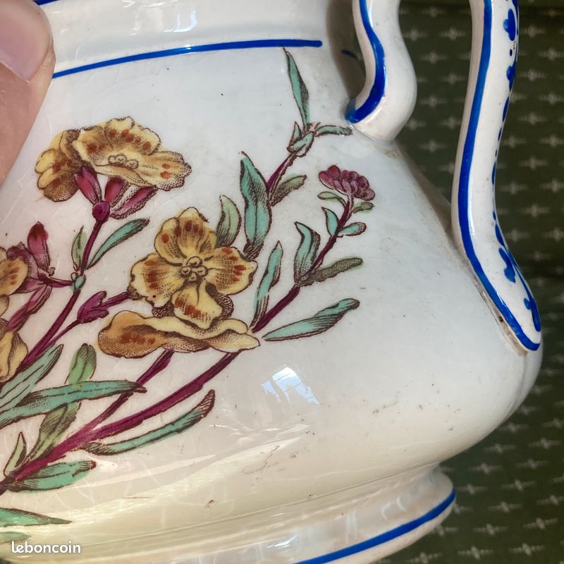 Ancien sucrier Service Nella Vieillard oiseau polychrome fleurs, pot ravissant (image 10)
