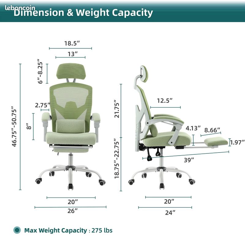 Fauteuil de bureau ergonomique avec repose-pieds (image 2)