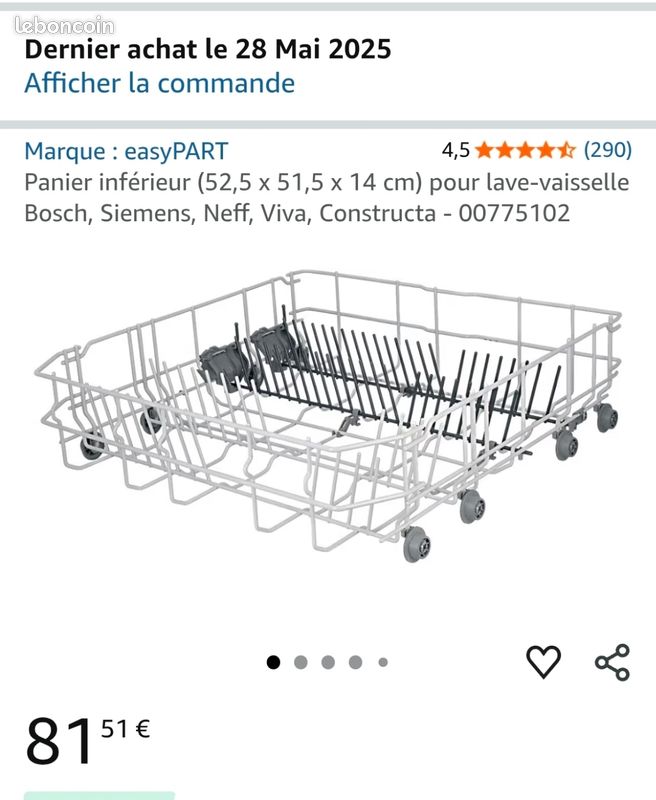 Panier Inférieur Pour Lave-vaisselle Bosch – Neuf Sous Emballage (20002434)
