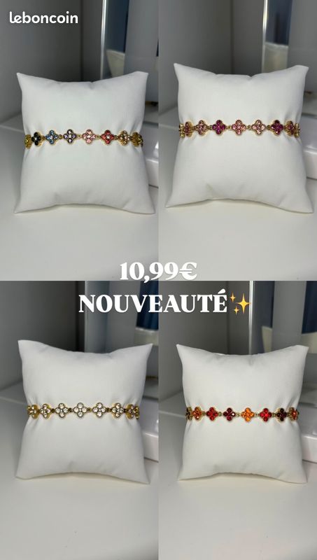Bracelet trèfles strass multicolore et doré (image 3)