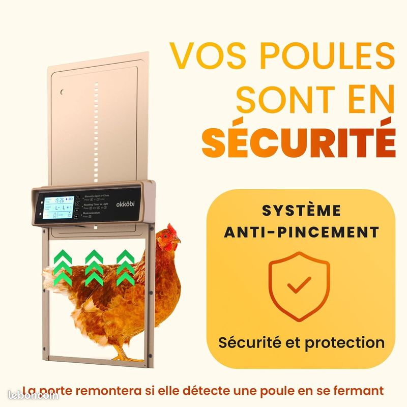 Okkobi Porte Poulailler Automatique Solaire - Écran LCD, Télécommande, Anti-Pincement - Protection 5 Ans