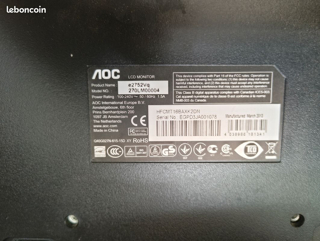 Ecran PC 27" AOC E2751VQ (image 2)