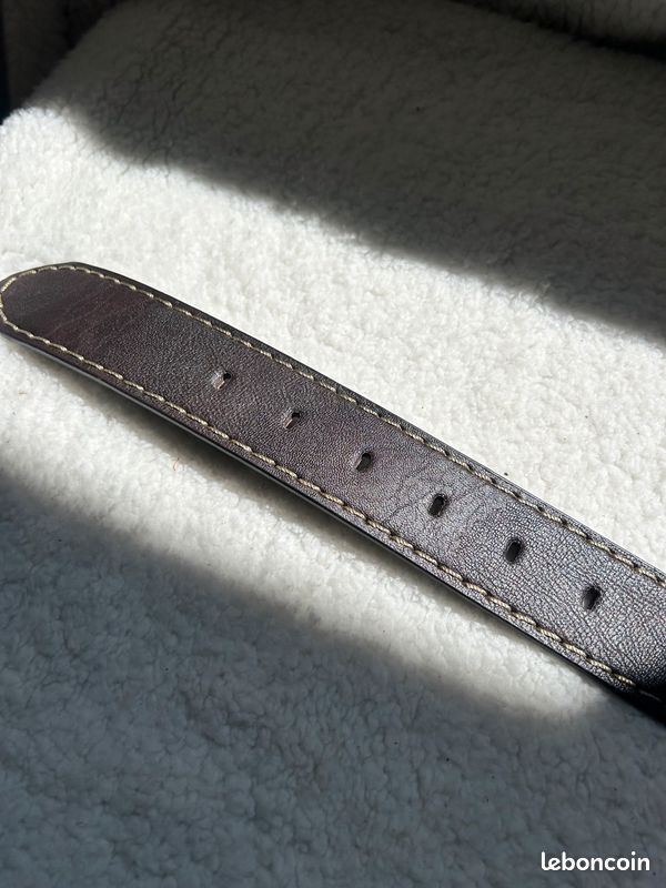 Ceinture en cuir marron liseré blanc taille 115 cm (image 7)