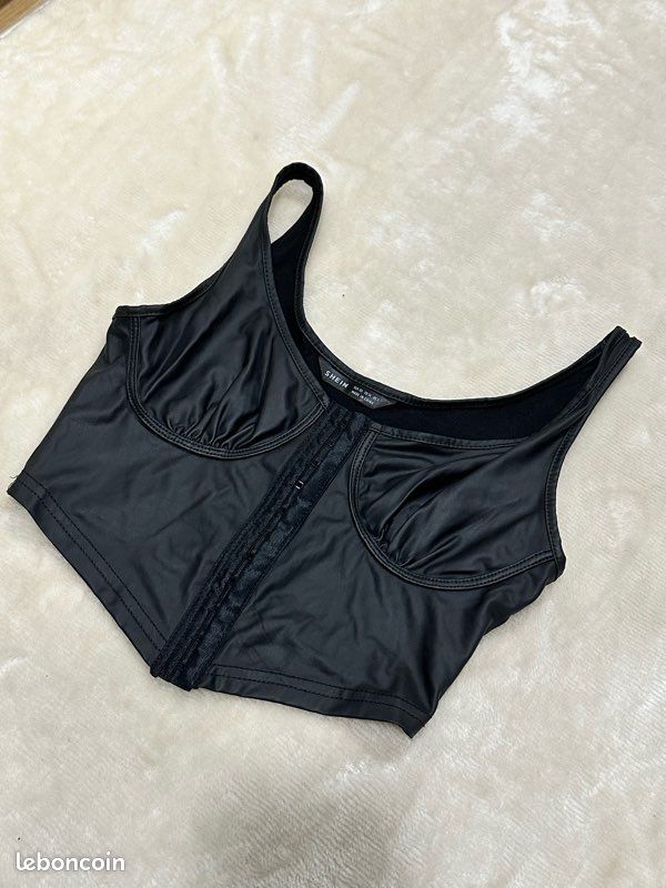 Crop top corset sans manches en cuir SHEIN - taille XS (image 1)
