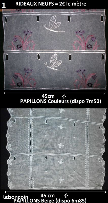 RIDEAUX et VOILAGES MODERNES NEUFS à 2 euros le mètre, Toutes largeurs, Gros métrages disponibles, ENVOI POSSIBLE (image 1)