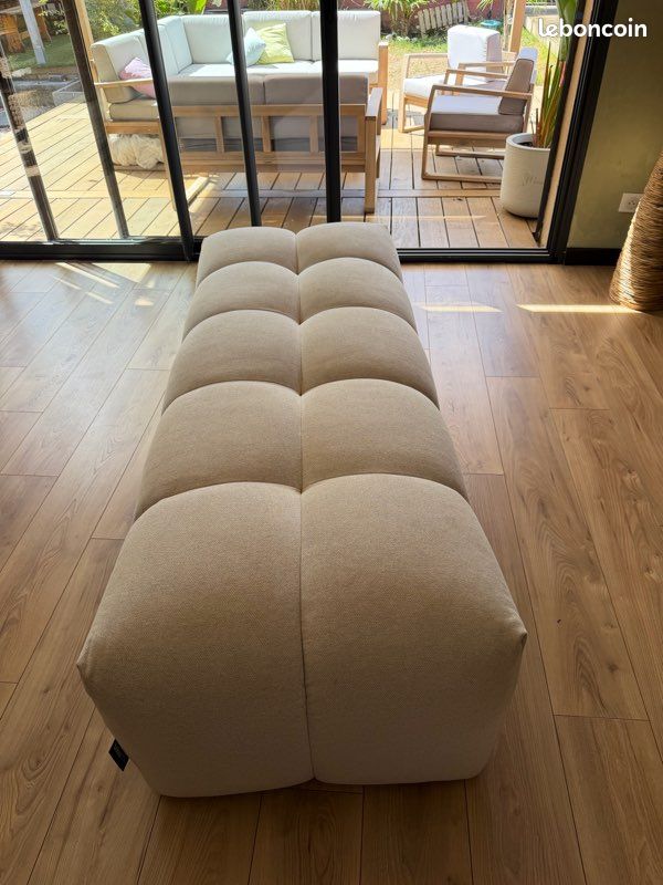 Banquette / pouf XXL BOBOCHIC – écru – 185 × 75 cm (image 2)