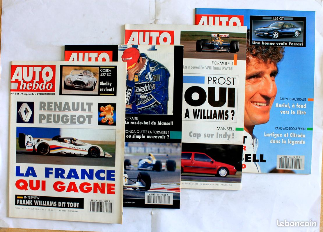 ANCIEN MAGAZINE 4 REVUE AUTO HEBDO 1992 N846 à 849 456GT COBRA HONDA RENAULT (image 1)