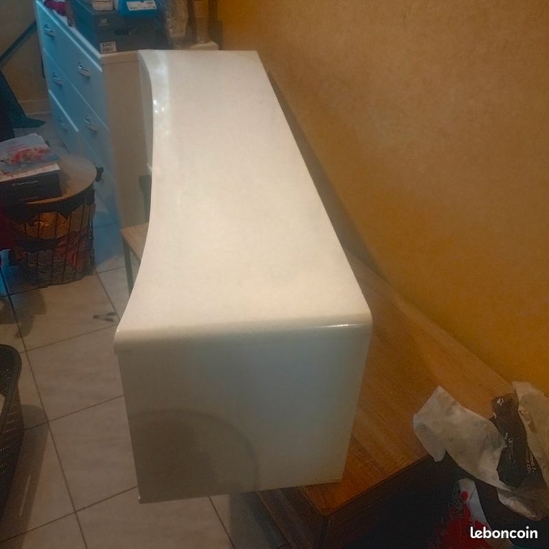 Meuble tv blanc bois laqué (image 2)