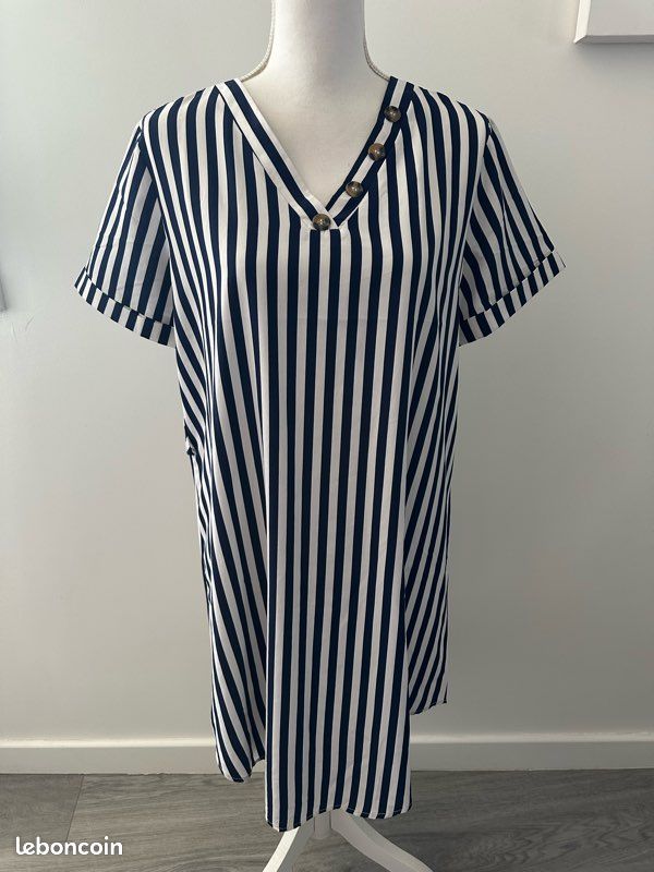 Robe Pin-up Vintage Bleue - Taille T36/38 (L) - Coton, Longueur Midi - Occasion Très Bon état