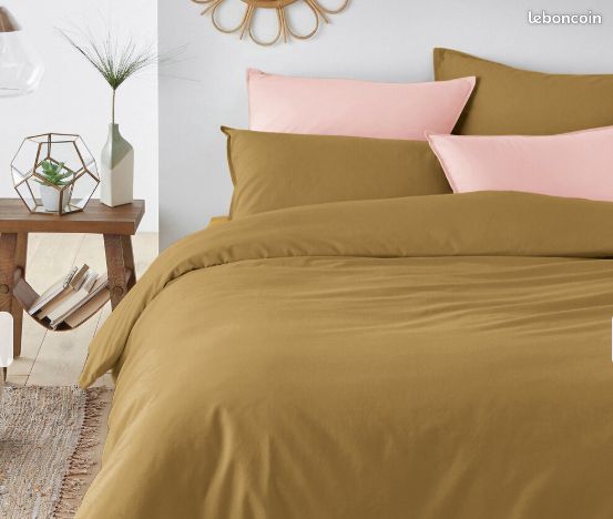 Housse de couette 200x200 unie en coton lavé La redoute couleur Café au lait (image 4)