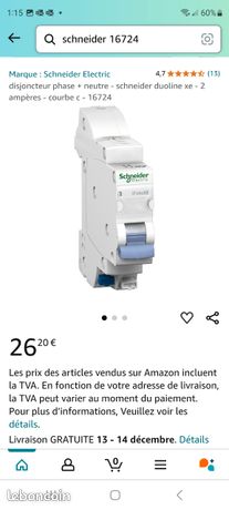 Disjoncteur Schneider DuoLine XE 1P+N 2A Courbe C - 16724 - Neuf