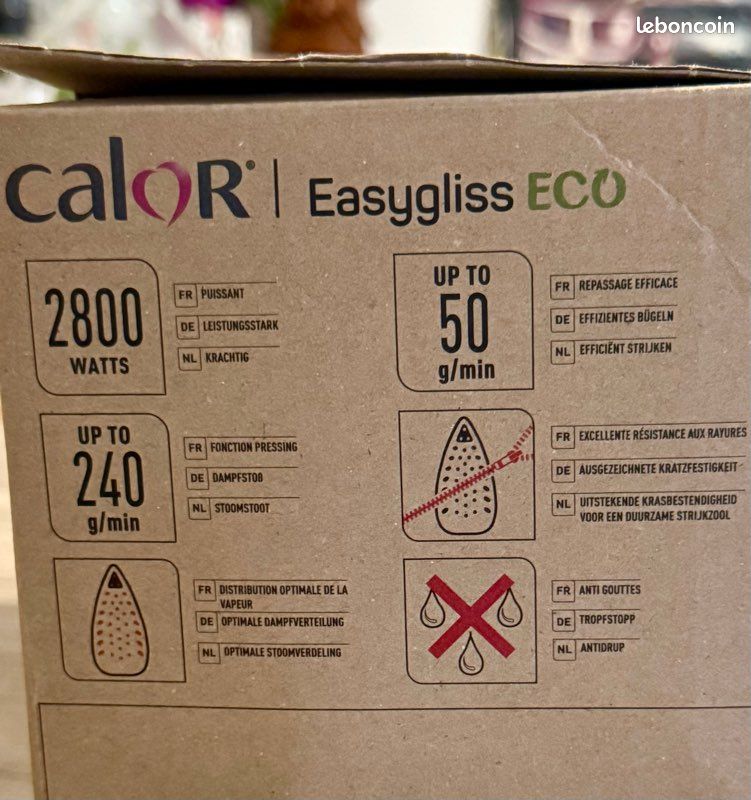 Calor Easygliss Plus Fer à Repasser, 2400 W, Fer Vapeur avec Débit de Vapeur Continu de 45 G/Min, Fonction Pressing de 190G/Min, Bleu Foncé/Blanc, FV5715C0