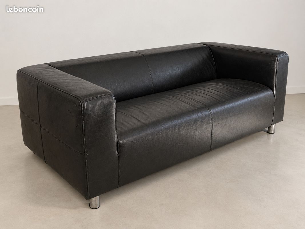 Lot de 2 canapés 2 places cuir noir 180 cm (image 1)