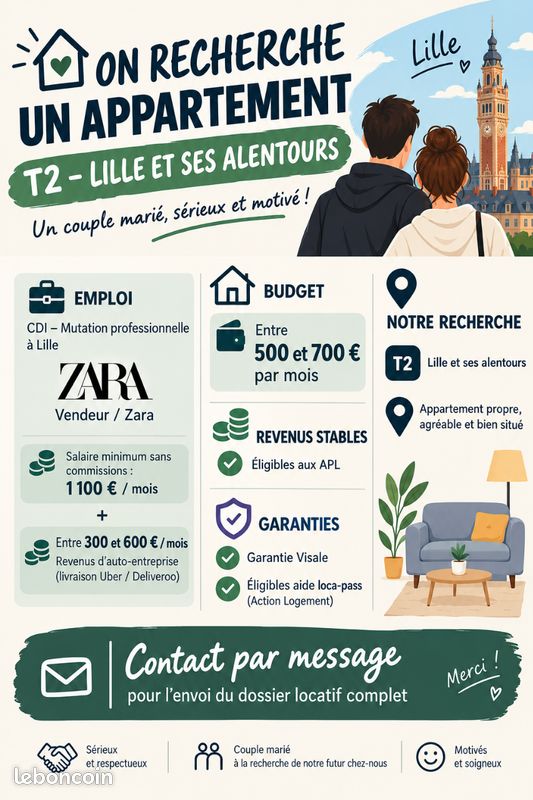 Appartement 2 pièces 20 m² · à Lille · 20 m² · 600 €/mois