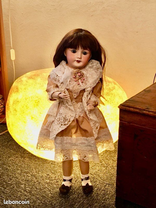 Poupée Ancienne Reproduction SFBJ 238 - 46 Cm - Tête Biscuit Porcelaine, Corps Bois