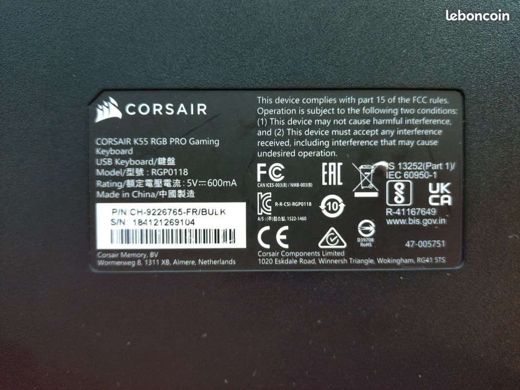 Clavier Gaming - CORSAIR - K55 CORE - RGB Personnalisable - Résistant