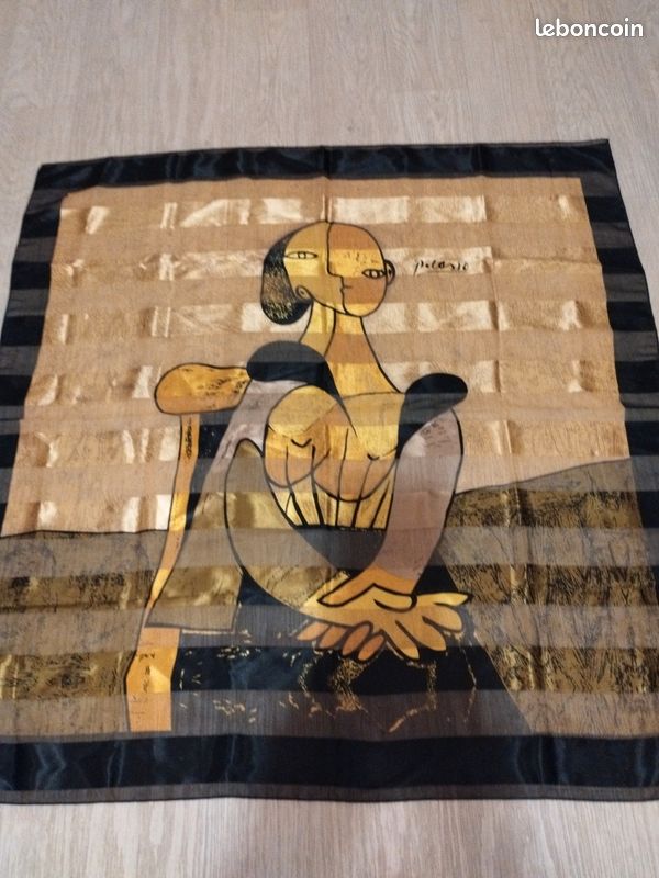 Foulard Vintage Picasso En Polyester - 86x86 Cm - Occasion - Motif Coloré