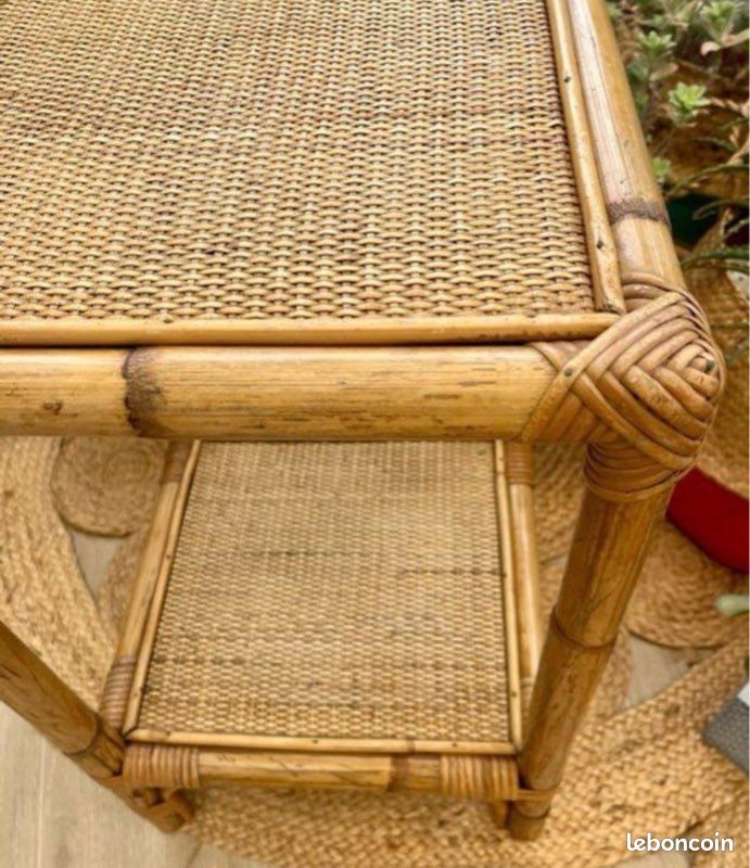 Meuble étagère table osier rotin vintage (image 5)