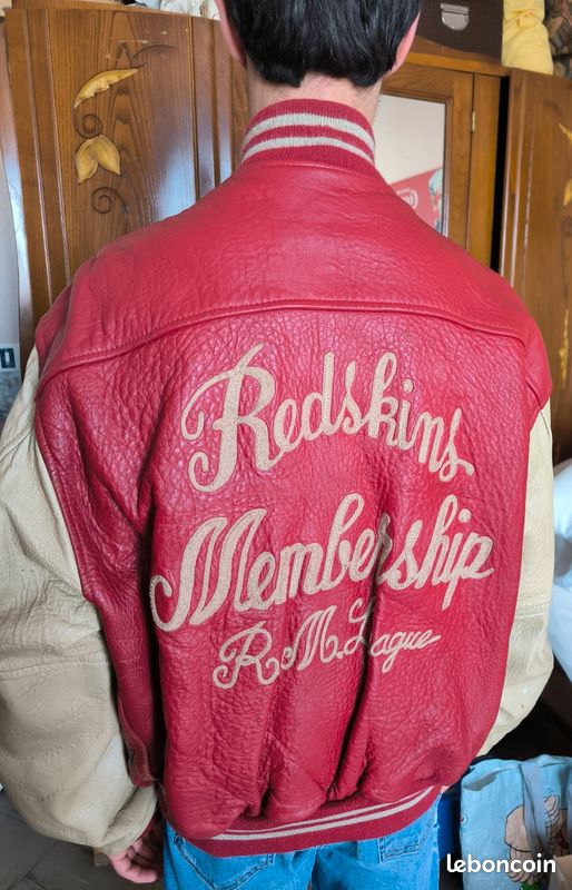 Veste Vintage En Cuir Rouge Redskins - Taille M - Occasion Parfait état