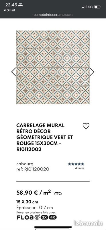 Carrelage mural ou sol motifs rouge et bleu style ancien (image 4)