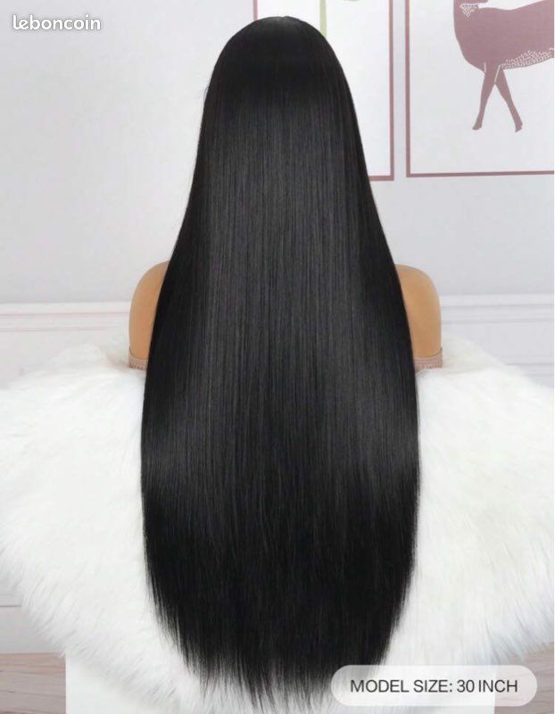 Perruque Synthétique Longue Noire Lisse - Bonnet Moyen + 4 Bonnets Offerts - Neuf Sans étiquettes