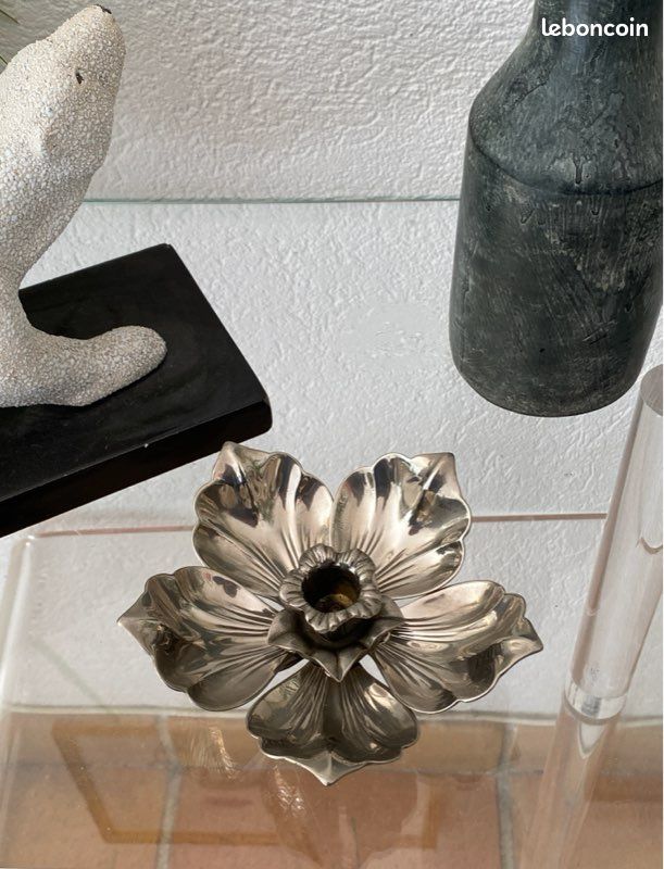 Bougeoir fleur avec pétales amovibles en métal argenté - Décoration