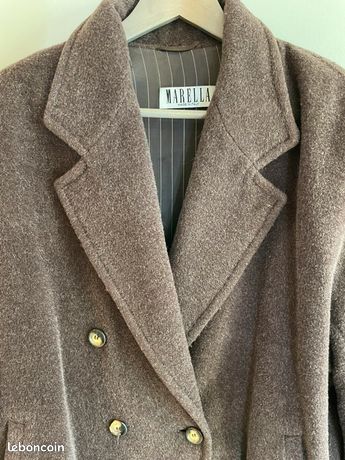 Manteau Femme Marella Laine Mélangée Gris – Taille 14 – Coupe Classique, Motif Chevrons