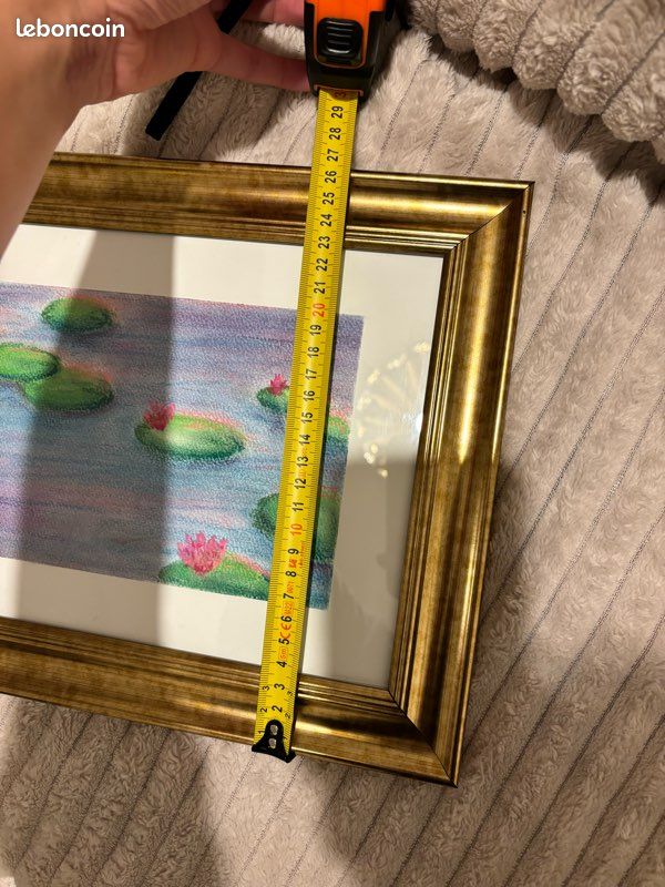 Cadre vintage doré avec dessin pastel sec Nénuphars (image 5)