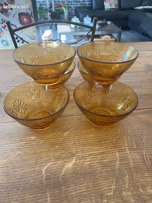 Lot De 6 Coupelles VERECO – Arcopal Marron Fumé – Vintage France – État Neuf De L'époque