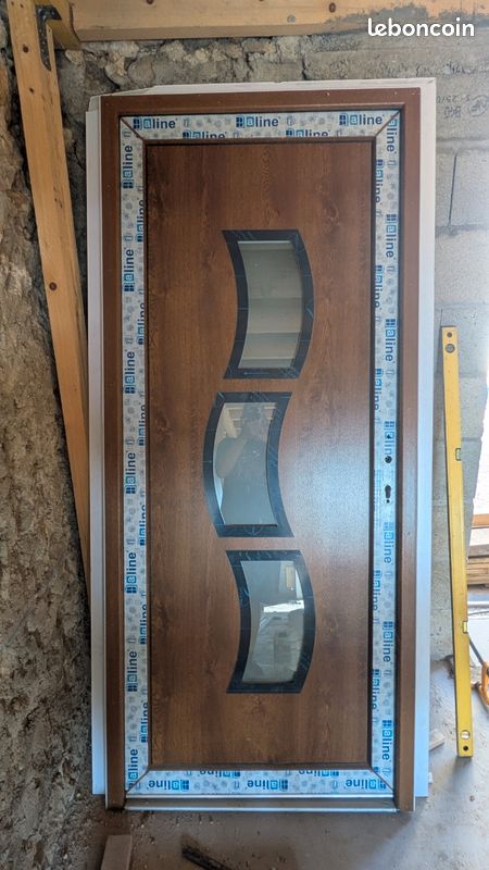 Porte d'entrée pvc 965x2200mm bois/blanc (image 1)