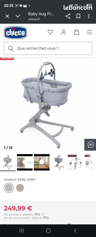 Transat Chicco Baby Hug Pro Earl Grey - 5 En 1, De 0 à 36 Mois, Berceau Portable, Chaise Haute, Premier Siège
