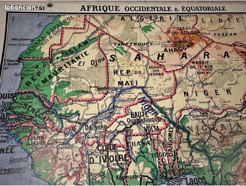 Ancienne carte scolaire Afrique équatoriale occidentale française empire colonia Hatier Deffontaines 120x100 cm type Vidal lablache (image 2)
