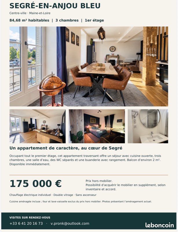 Appartement 4 pièces 84 m² · à Segré-en-Anjou Bleu · 84 m² · 175 000 €
