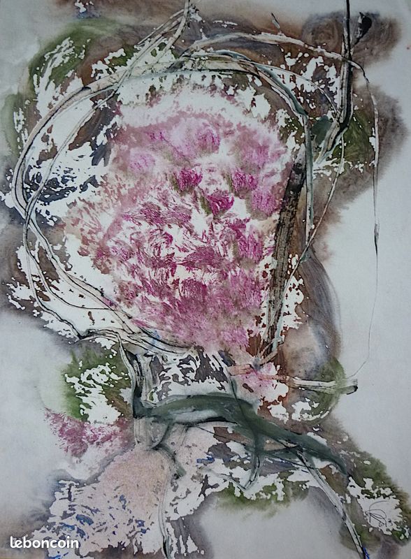 Carros - dessin floral art abstrait peinture acrylique sur papier aquarelle - en direct de l'artiste Frédéric Belaubre - idée cadeau Noël anniversaire (image 1)