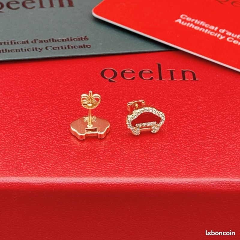 Boucles d’oreilles Qeelin motif nuage rouge strass | Presque neuves (image 3)