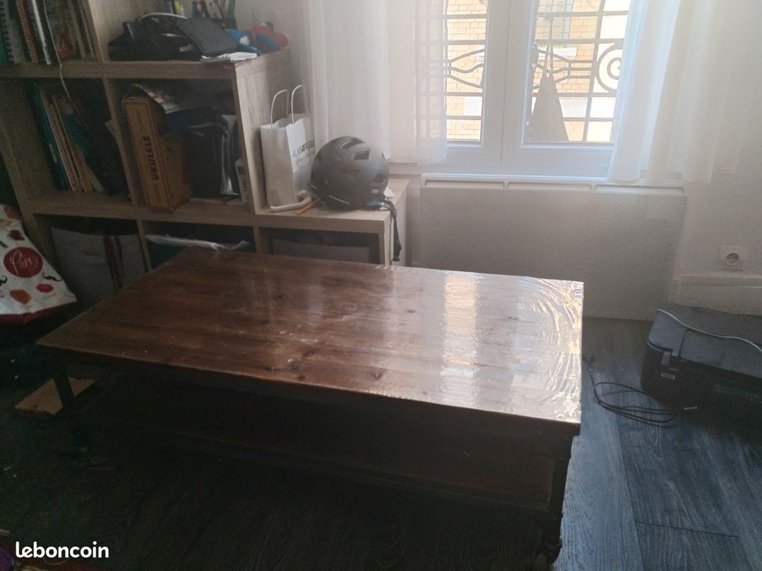 Table basse industrielle bois massif et métal (sur roulettes) (image 4)